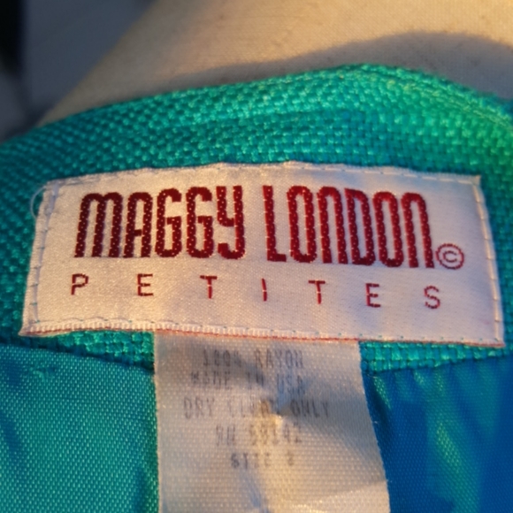 MAGGY LONDON PETITES ♡ Gorgeous Vintage Turquoise 2pc Bamboo Zip Front Suit 2P - Picture 16 of 16